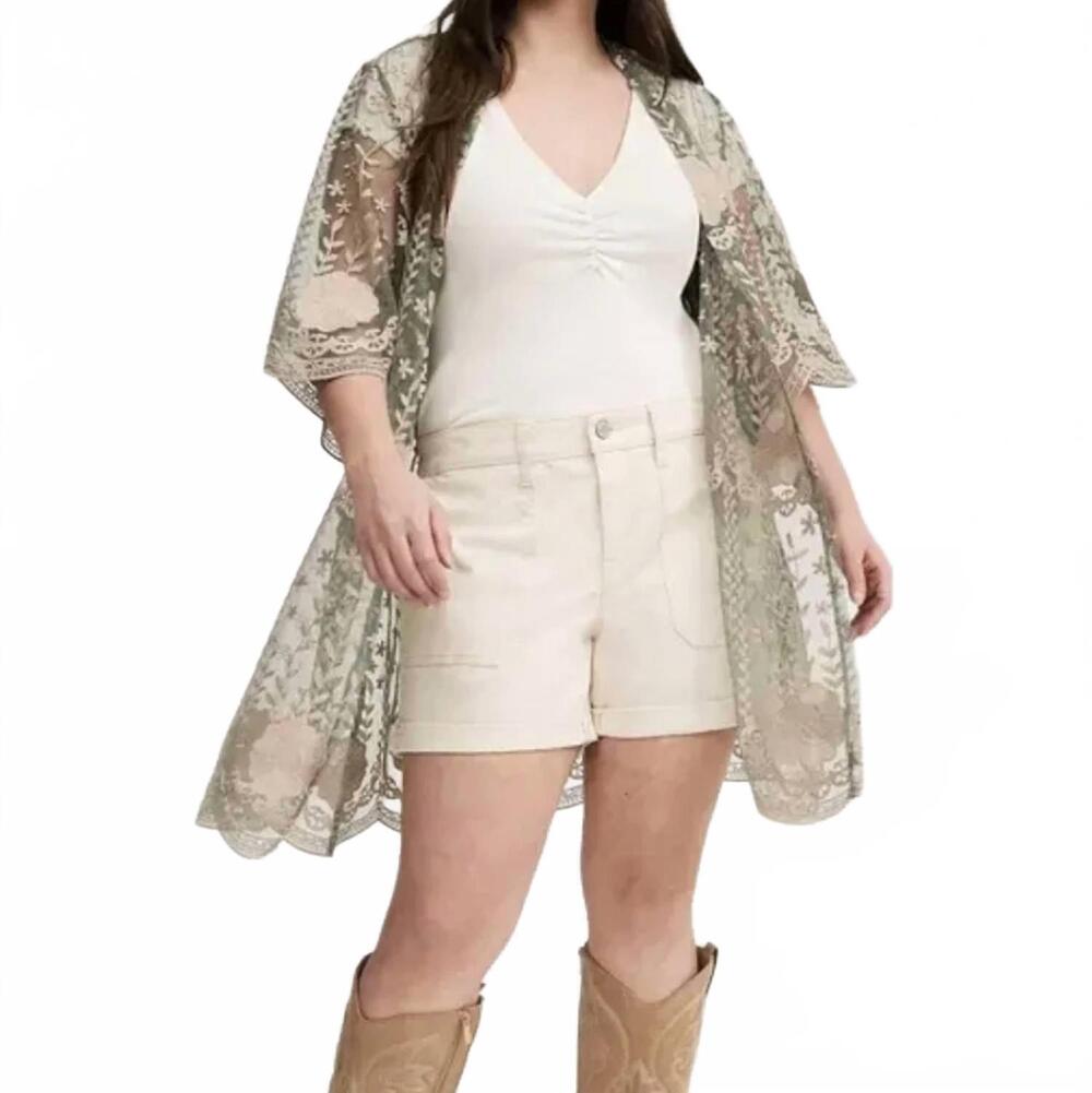 NEW TORRID women's floral lace kimono in sage green